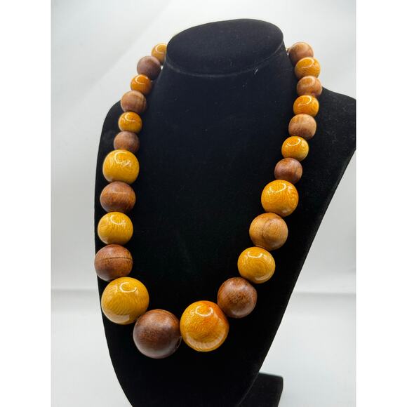 Vintage Retro Wood Beaded Chunky‎ Boho Necklace - Picture 2 of 6